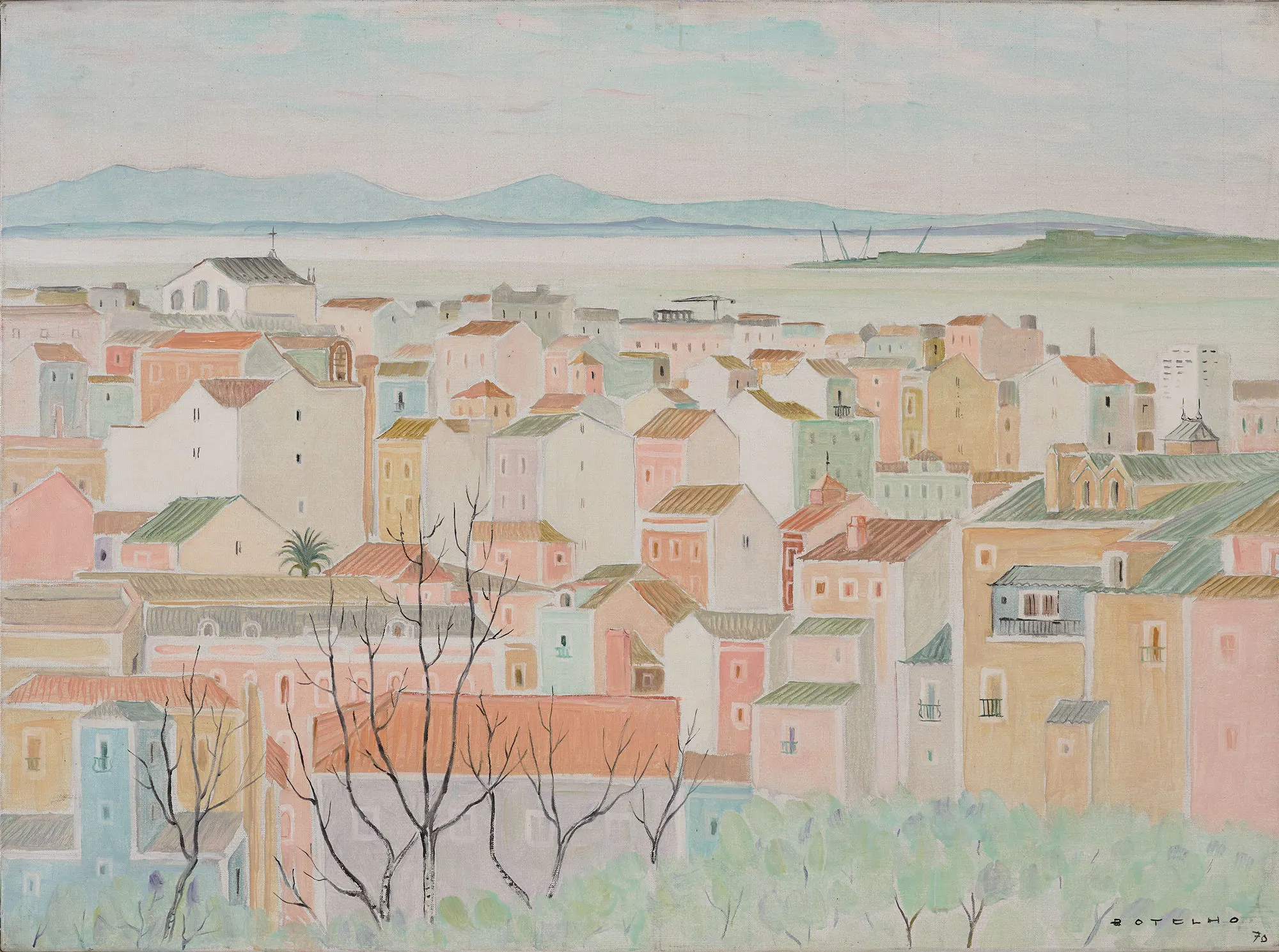 View of Lisbon with the River Tagus, Carlos Botelho, 1970, Oil on canvas