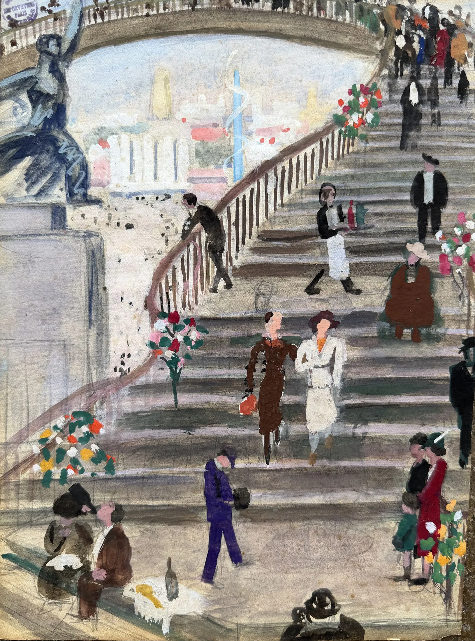 La reunion devant le Village / Escalier animé, Francis Smith, 1937, Gouache on paper
