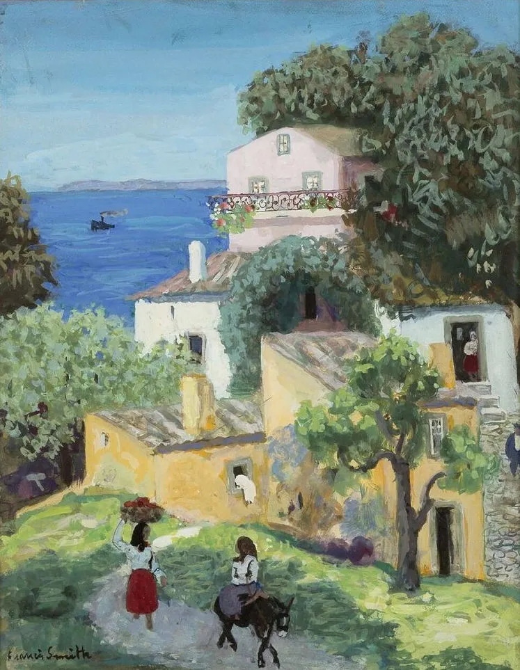 Coin de Village au Portugal, Francis Smith, Gouache on paper