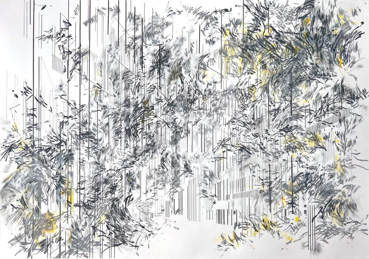 Yellow Abstract, Camille Bonneau, 2021, Mixed media on paper