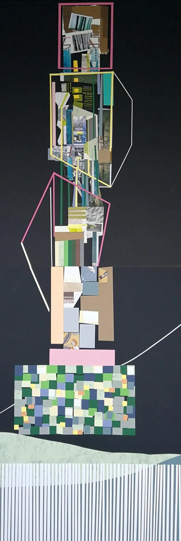 High-rise lockdown building #2, Ana Pais Oliveira, 2022, Mixed media on black K-Line