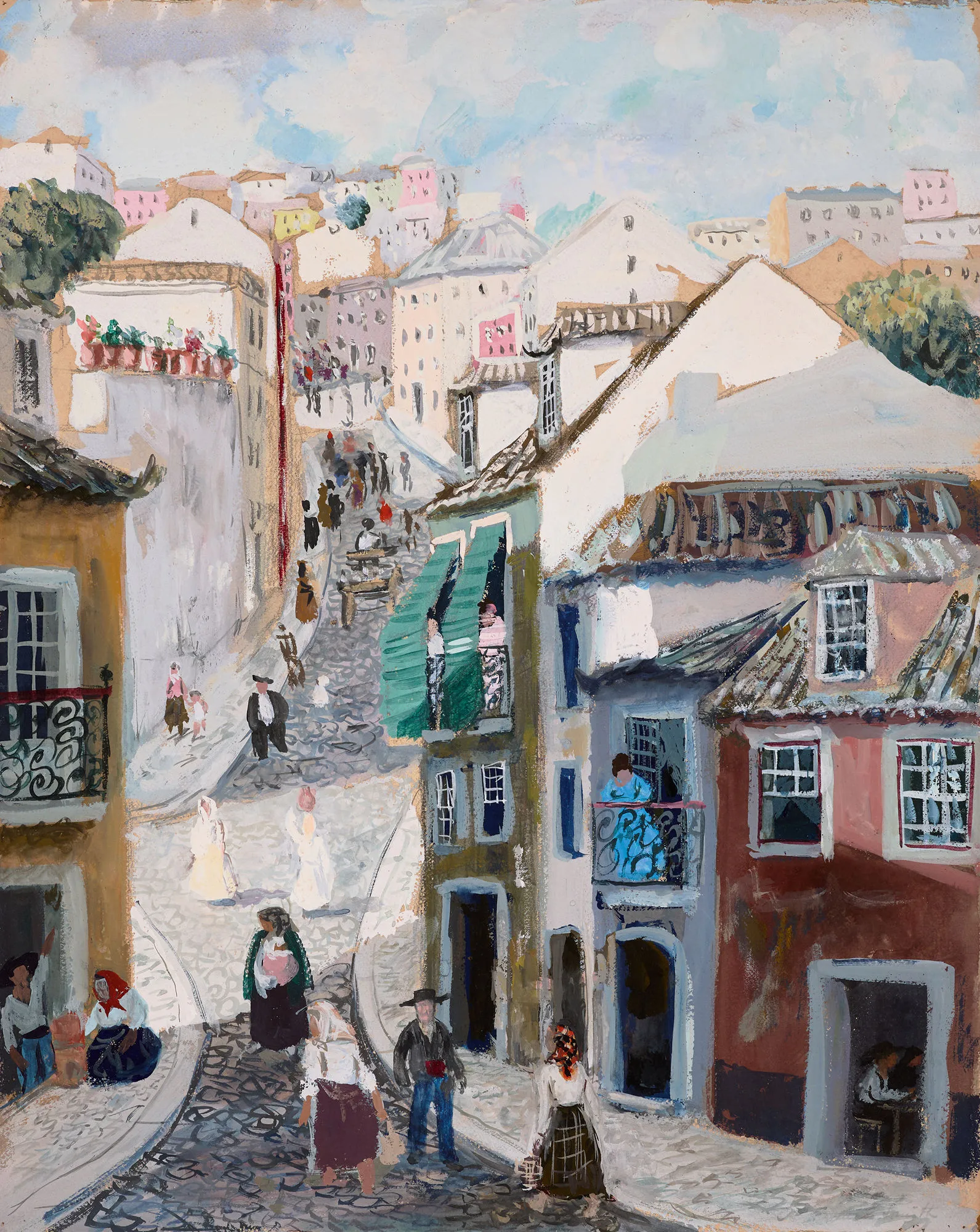 Street in Alfama, Lisbon, Francis Smith, Gouache on paper