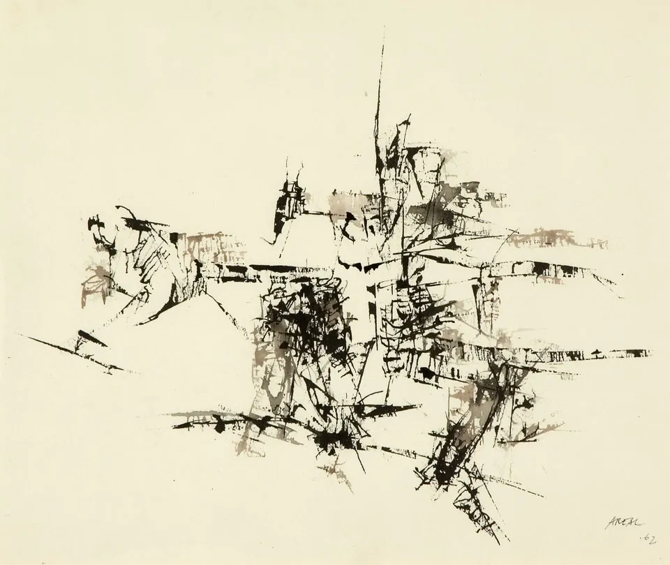 Untitled (14), António Areal, 1962, India ink with gouache wash on paper
