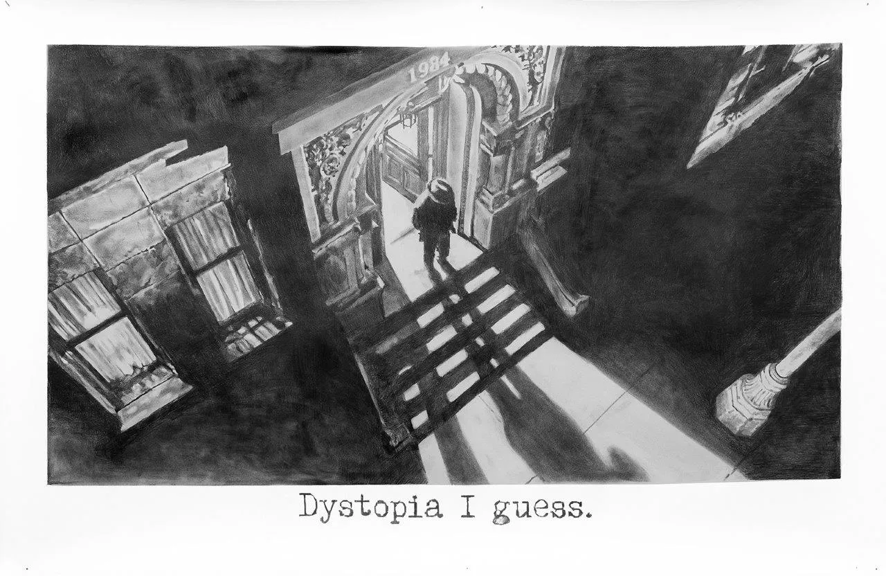 1984: Distopia I guess, Catarina Patrício, 2023, Charcoal and graphite on paper