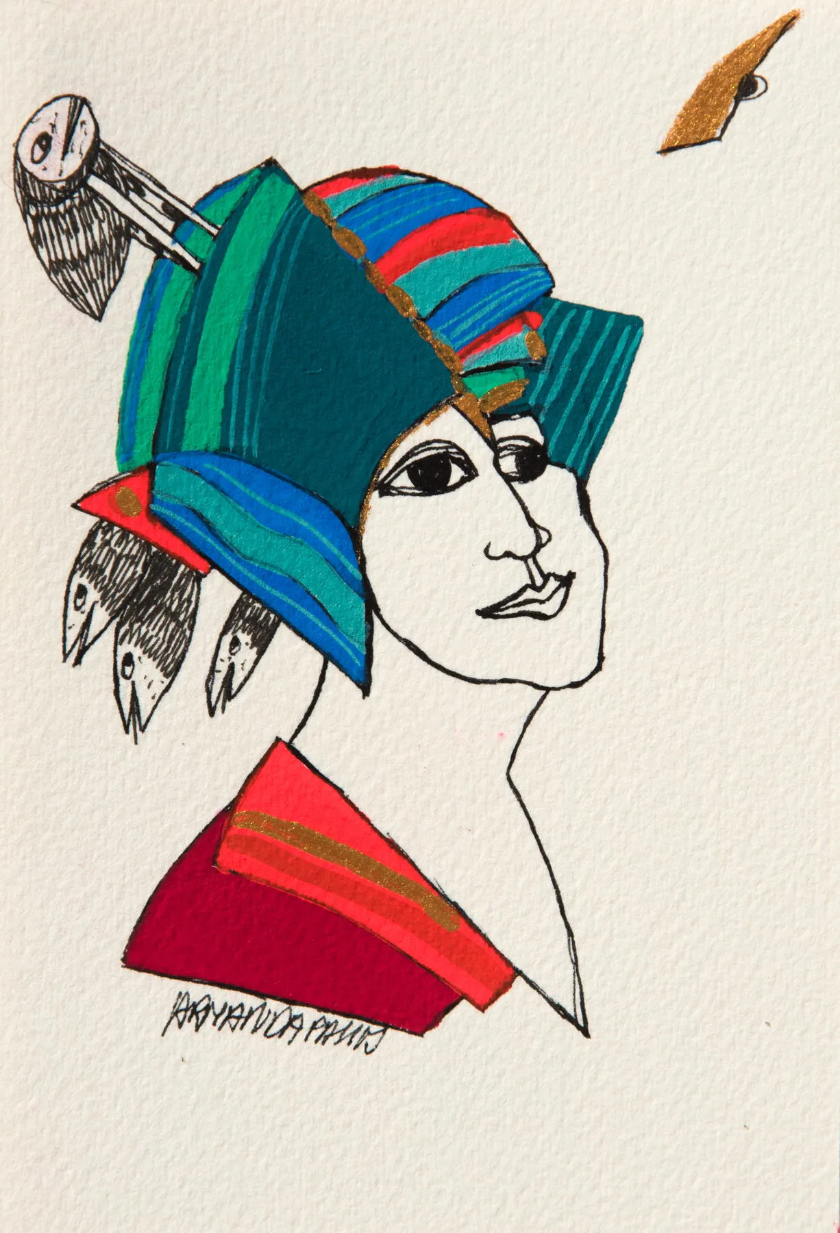 Série retrato 2, Armanda Passos, 2017, India ink and gouache on paper