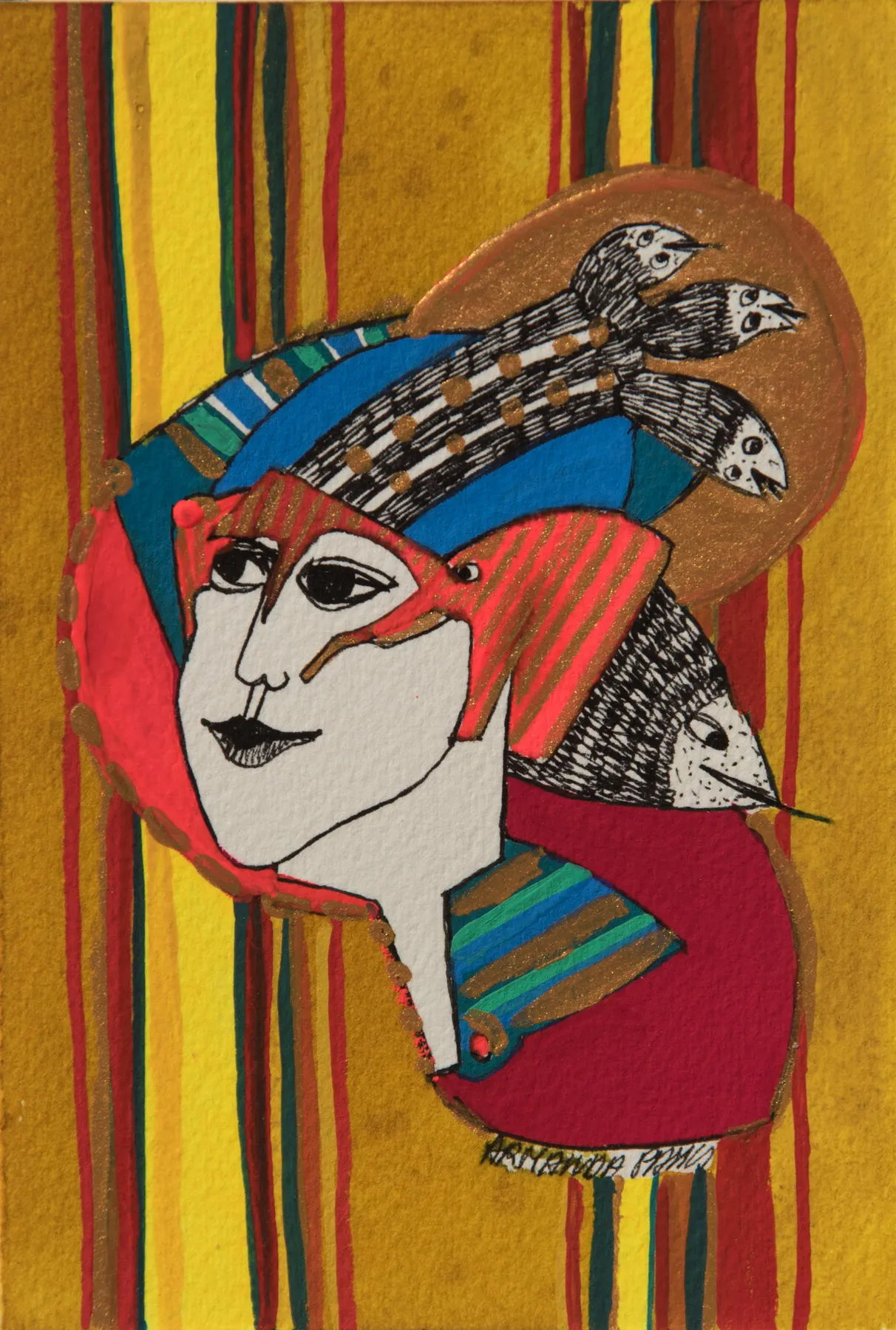 Série retrato 26, Armanda Passos, 2017, India ink and gouache on paper