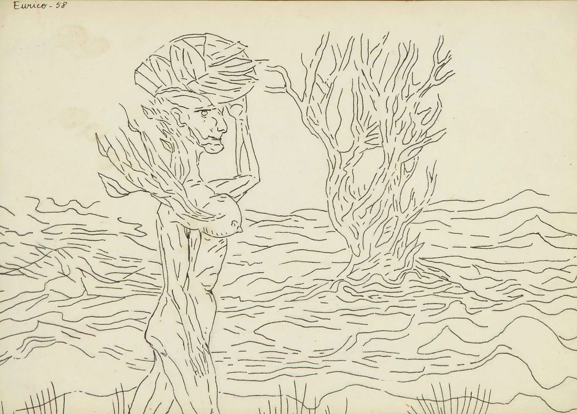 Untitled (Carrejona), Eurico Gonçalves, 1958, India ink on paper