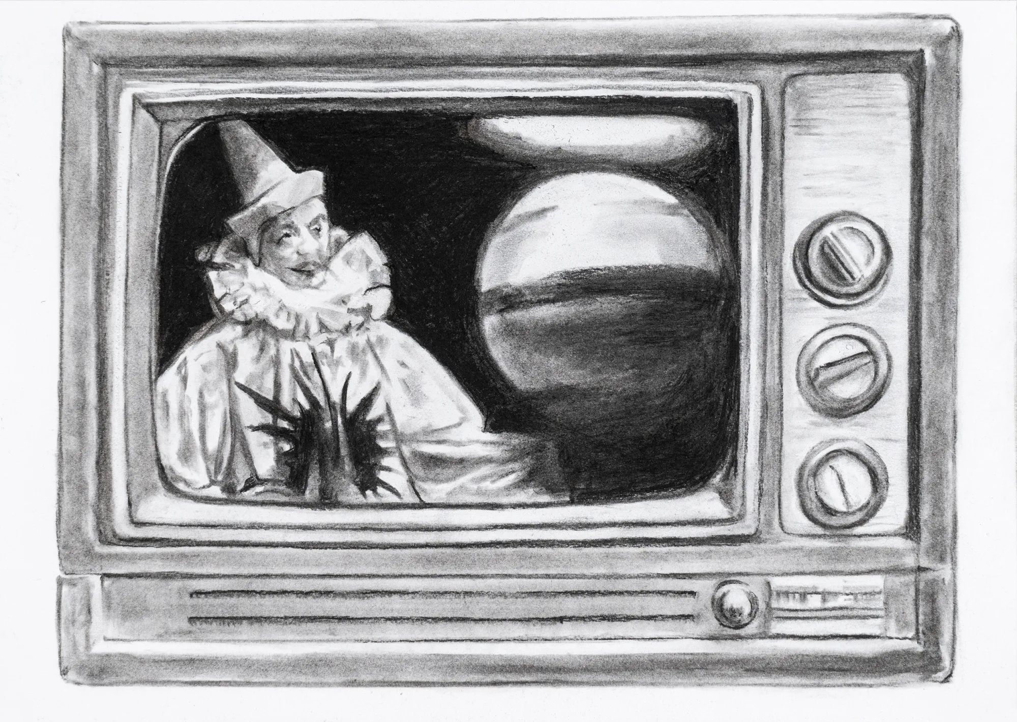 Palhaço, Catarina Patrício, 2025, Charcoal on canvas