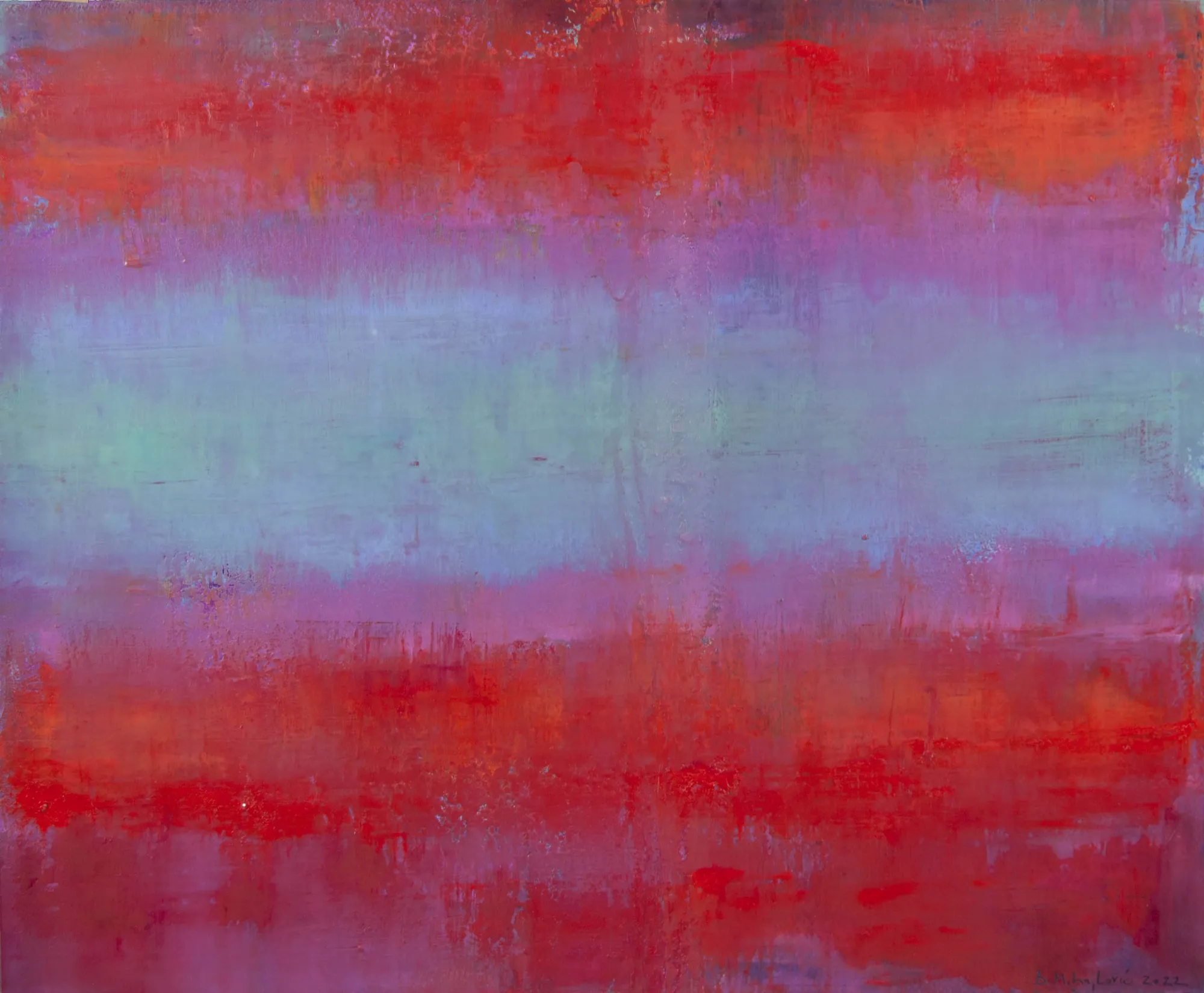 A.P.22-529 (Red Horizon IV), Branislav Mihajlović, 2022, Oil on paper mounted on wood