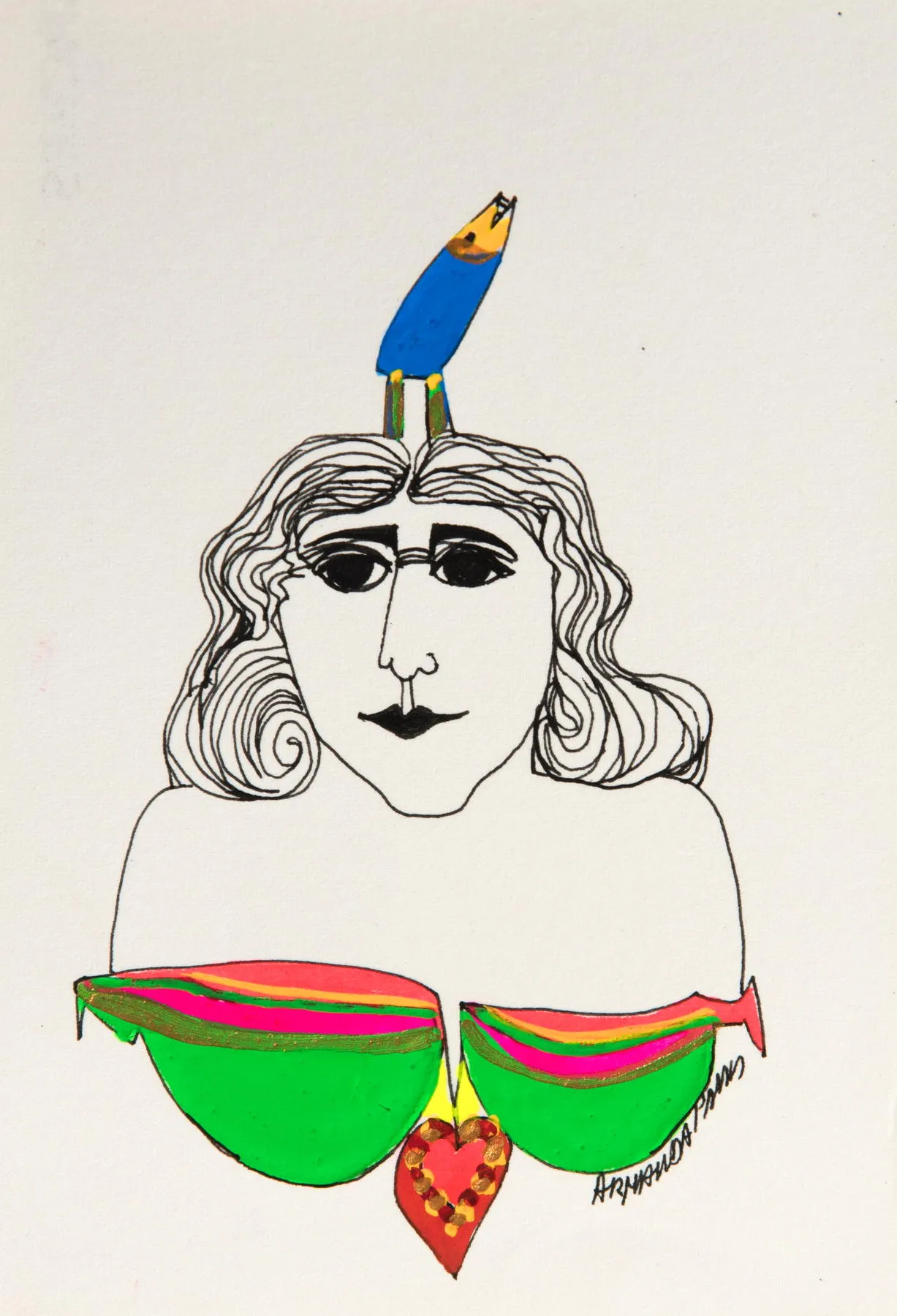Série retrato 5, Armanda Passos, 2017, India ink and gouache on paper