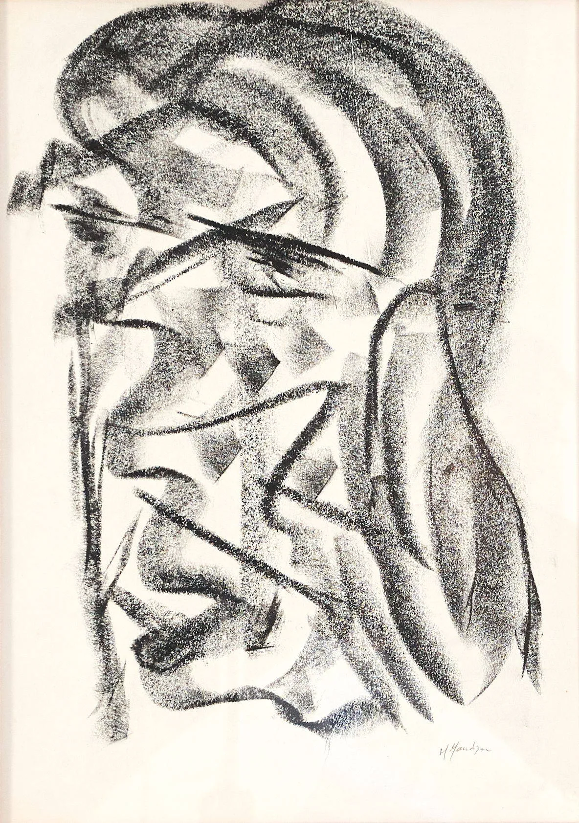 Mulher cubista, Moita Macedo, Mixed media on paper mounted on canvas