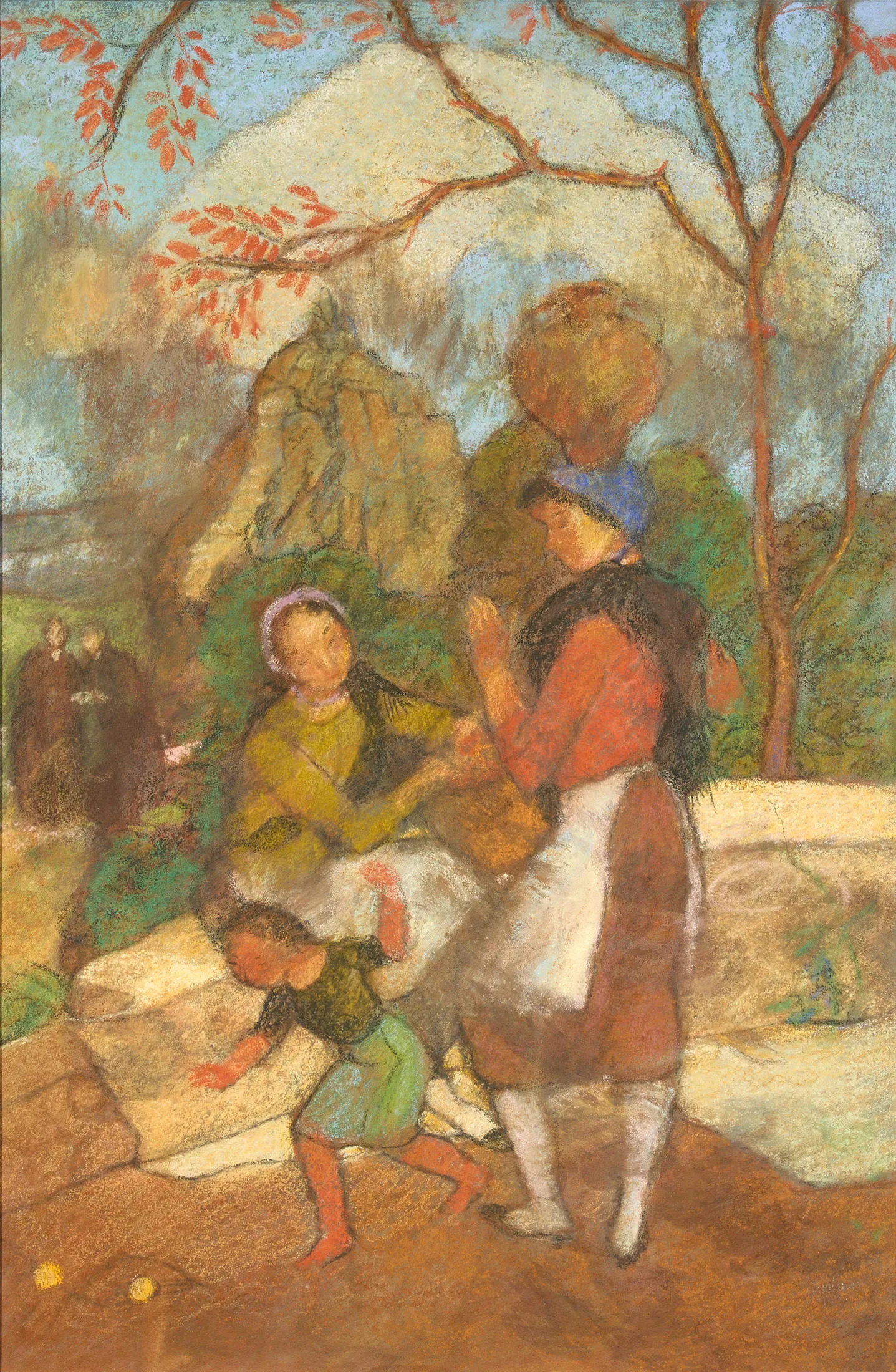Untitled (Washerwomen with child), Jorge Barradas, 1937, Pastel on mounted paper