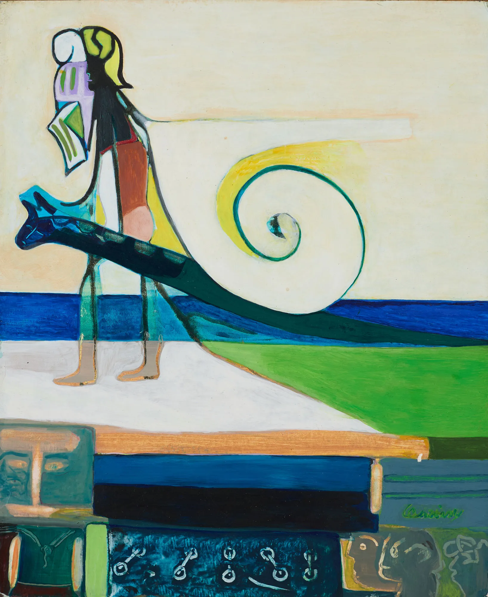 Arrival of the Romans at Costa da Caparica, Mário Cesariny, Mixed media on cardboard