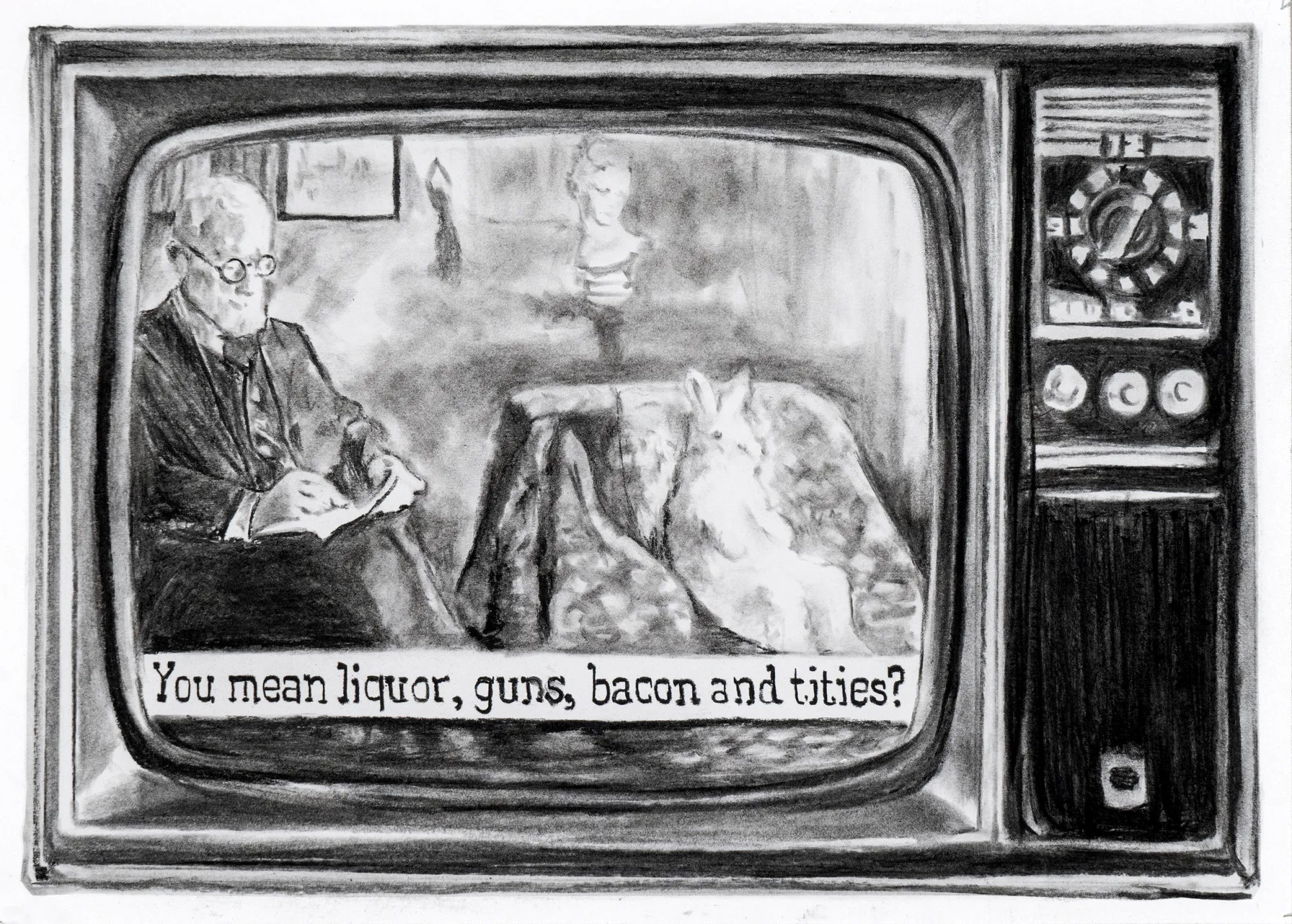 Freud e o Coelho, Catarina Patrício, 2025, Charcoal on paper