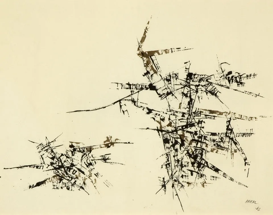 Untitled (13), António Areal, 1962, India ink with gouache wash on paper