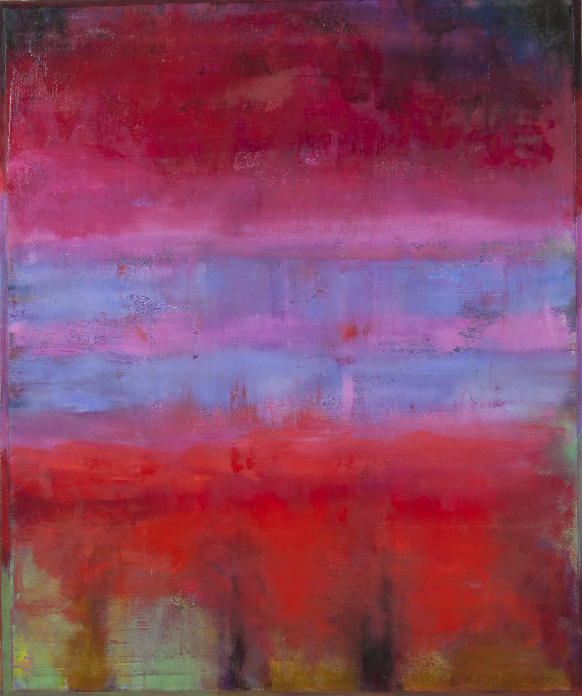 A.P.22-494 (Red Horizon III), Branislav Mihajlović, 2022, Oil on paper mounted on wood