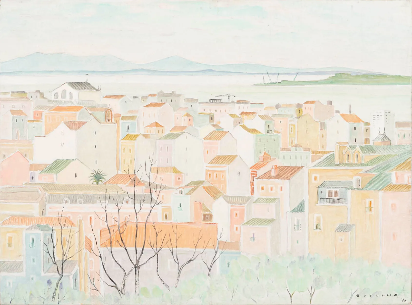 View of Lisbon with the River Tagus, Carlos Botelho, 1970, Oil on canvas