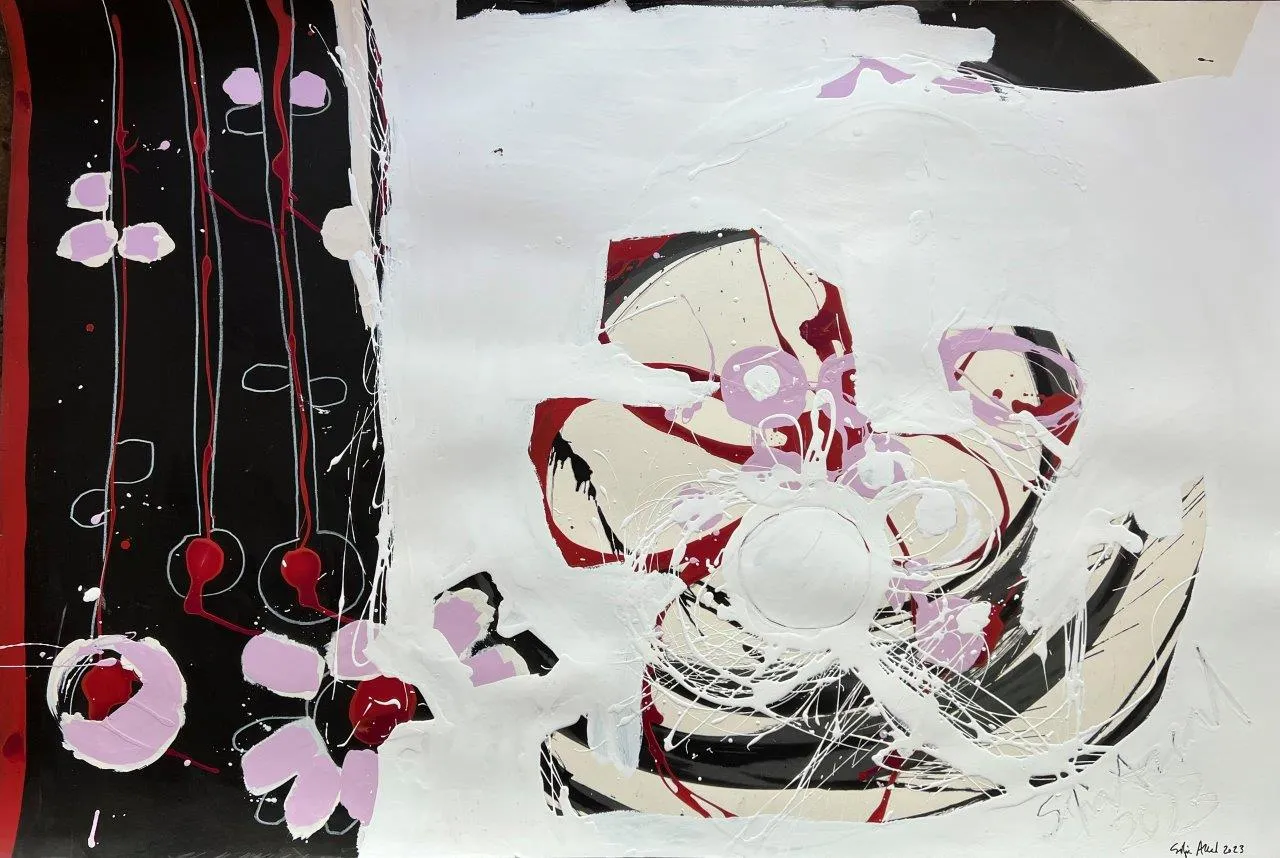 Flores em Rosa, Sofia Areal, 2023, Mixed media on cardboard