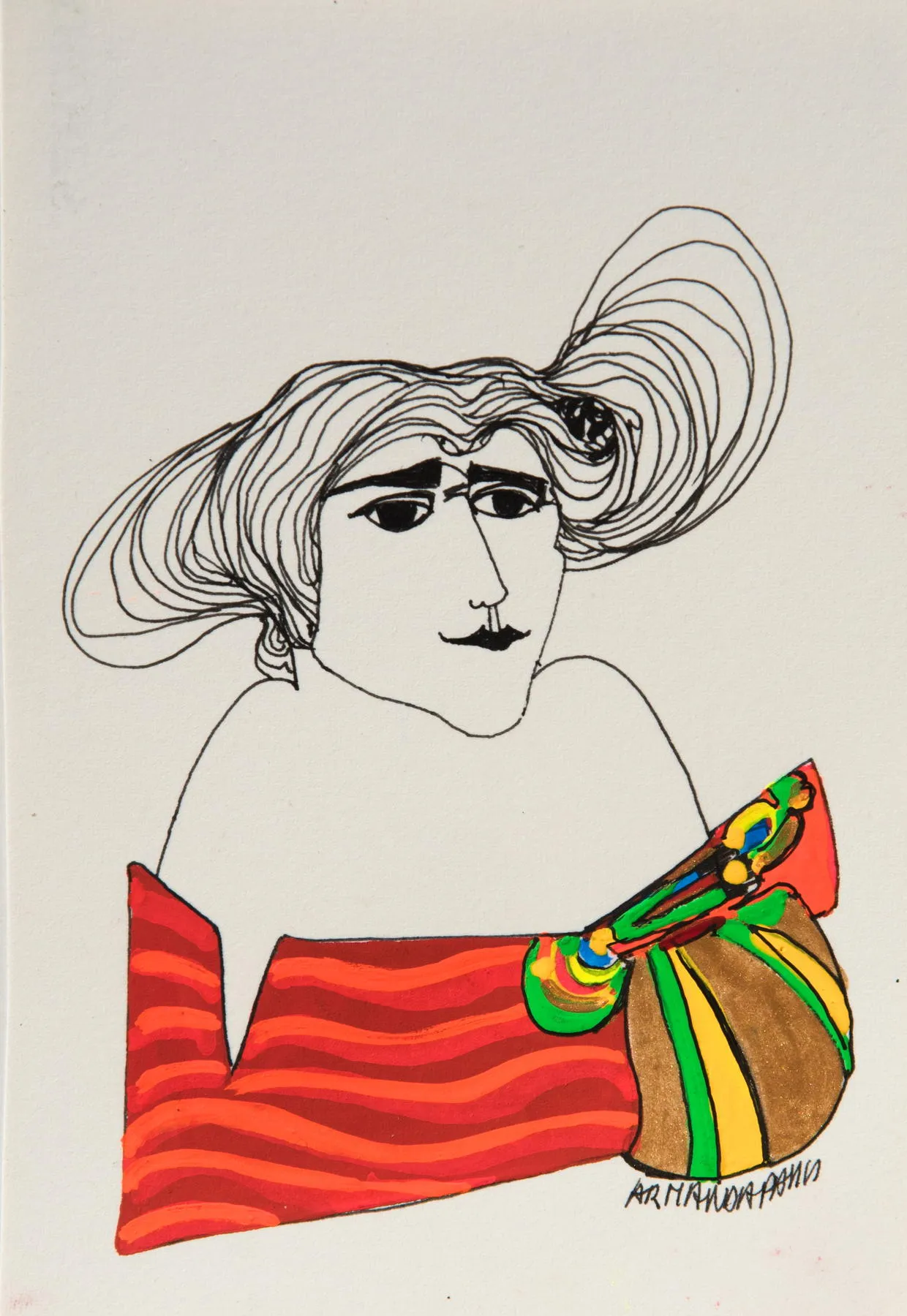 Série retrato 8, Armanda Passos, 2017, India ink and gouache on paper