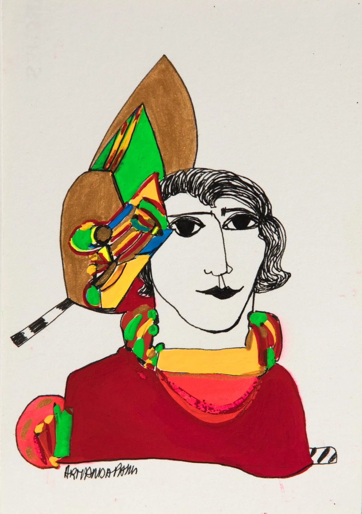 Série retrato 9, Armanda Passos, 2017, India ink and gouache on paper