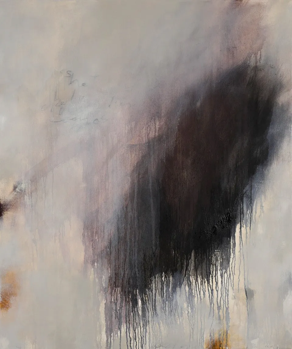 Below her closed eyes, Steven Seinberg, 2019, Oil and graphite on canvas