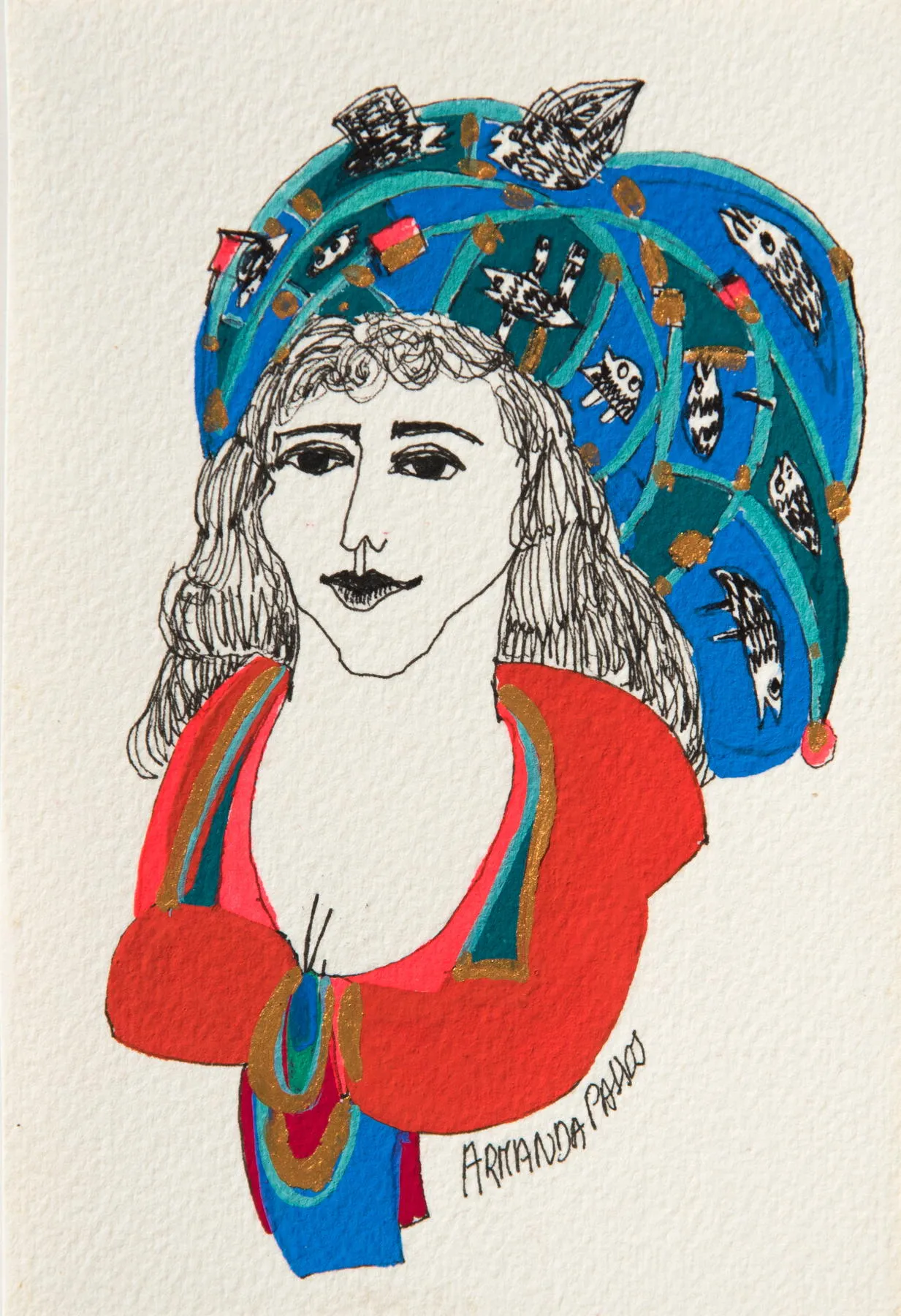 Série retrato 12, Armanda Passos, 2017, India ink and gouache on paper