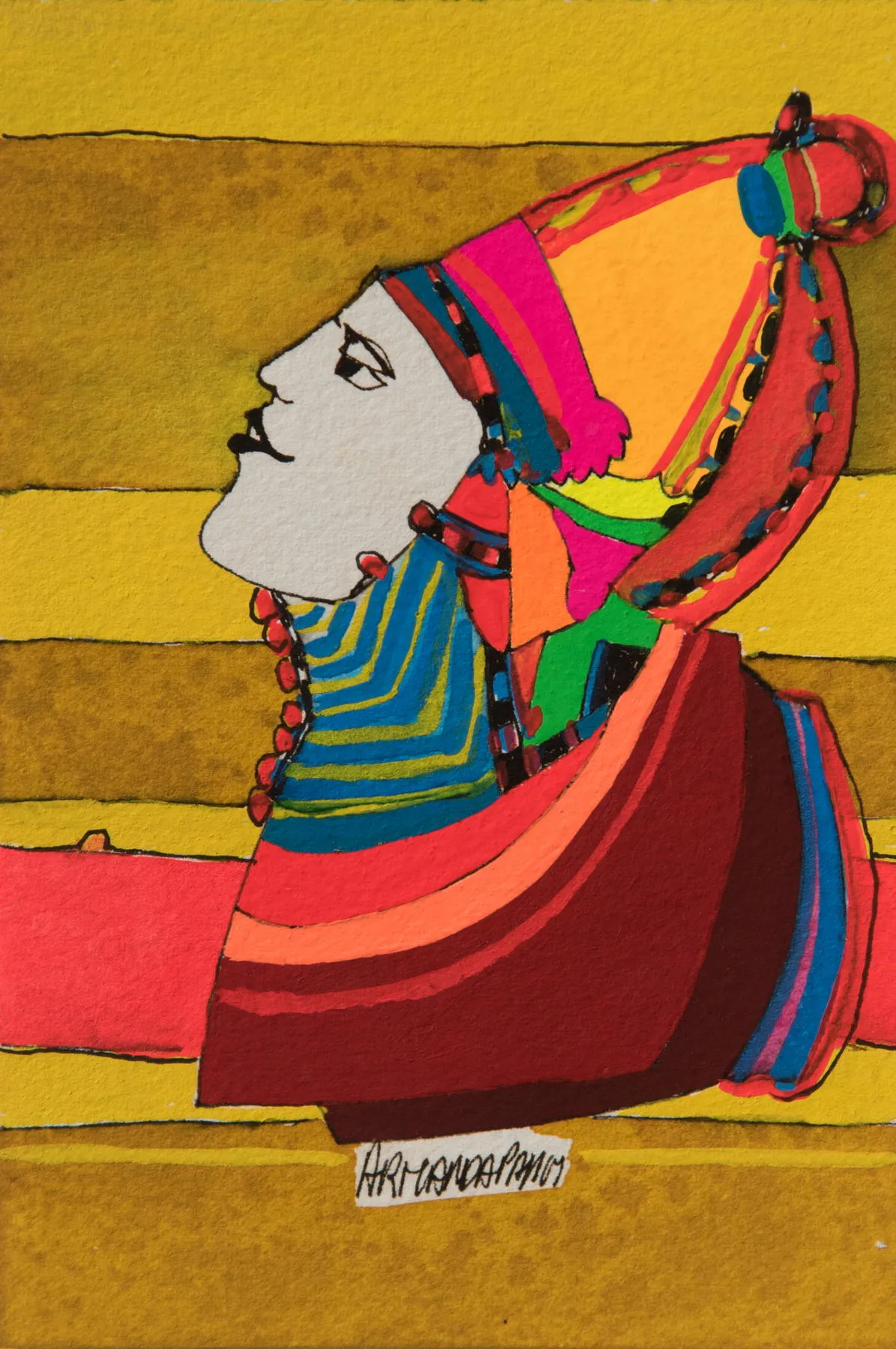 Série retrato 22, Armanda Passos, 2017, India ink and gouache on paper