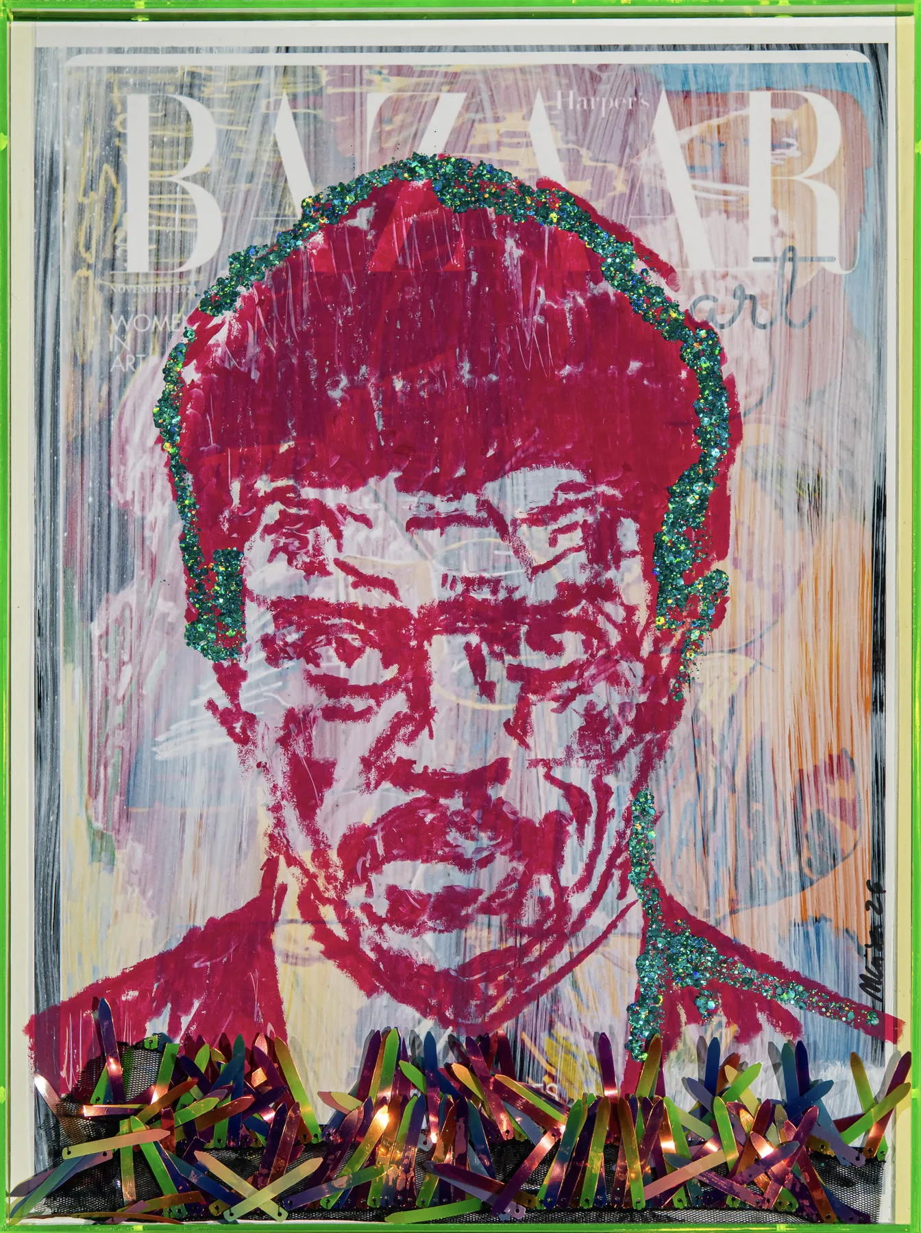 Seu Jorge, Maísa Champalimaud, 2026, Glitter lipstick and other materials on printed paper