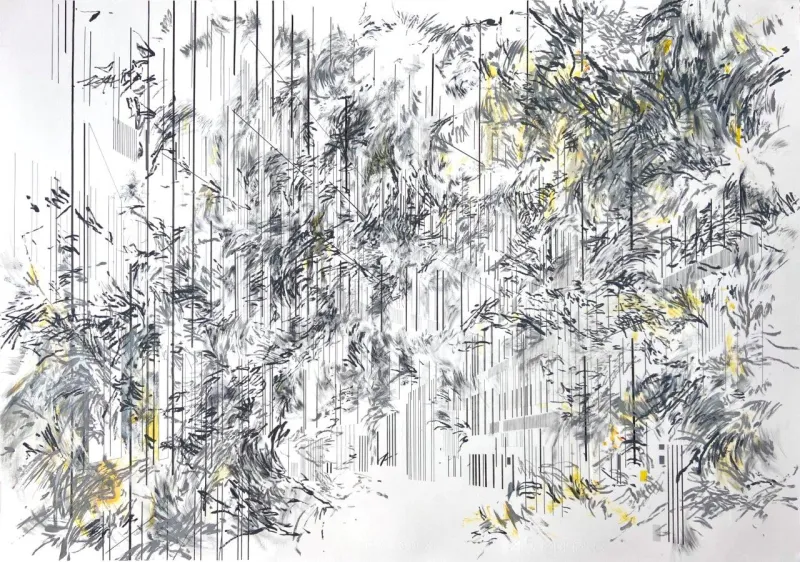 Yellow Abstract, Camille Bonneau, 2021, Mixed media on paper