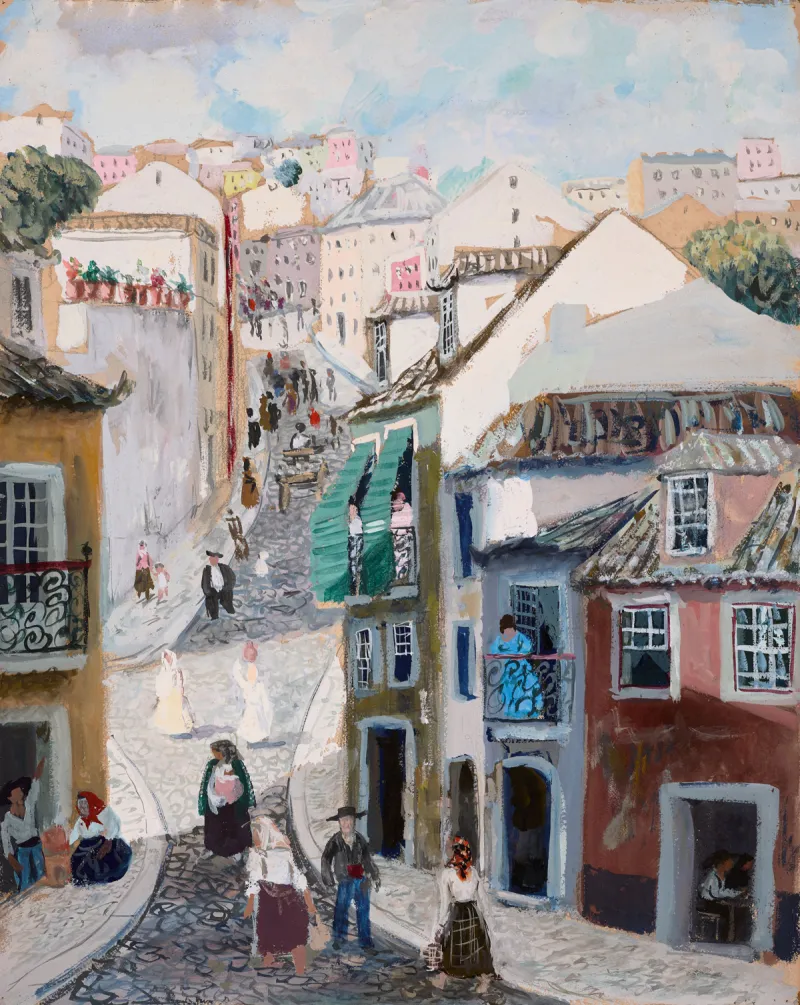 Rua em Alfama, Lisboa, Francis Smith, Guache sobre papel