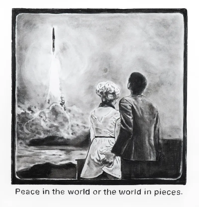 Peace in the world, Catarina Patrício, 2026, Charcoal on paper