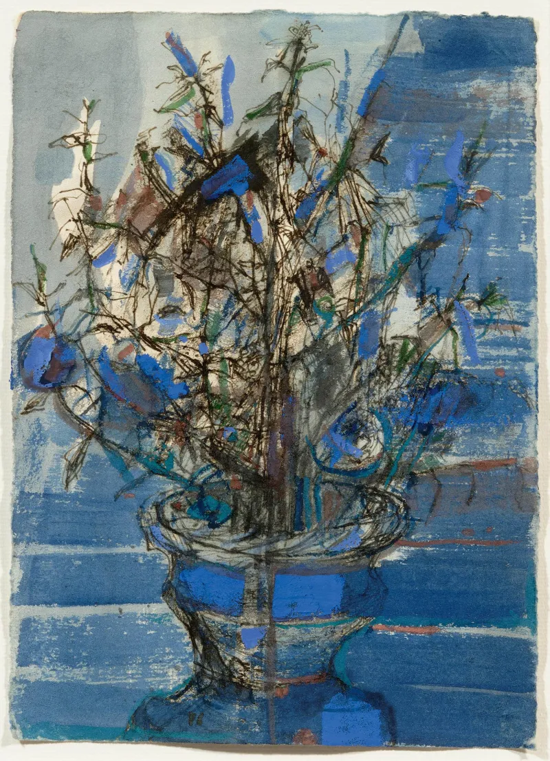 Le Vase Bleu, Vieira da Silva, 1976, Tempera on paper