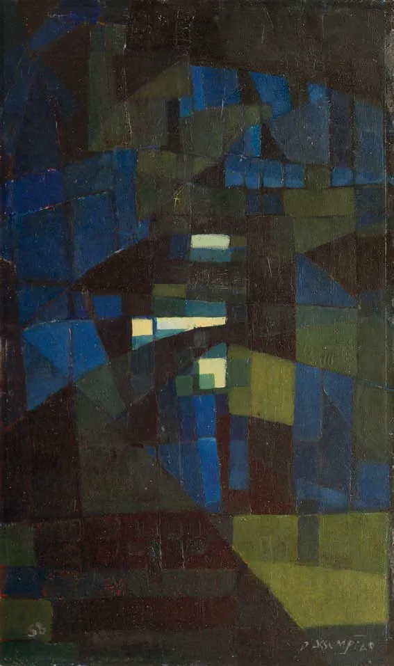 Blue Lyricism, Manuel D'Assumpção, 1958, Oil on cardboard