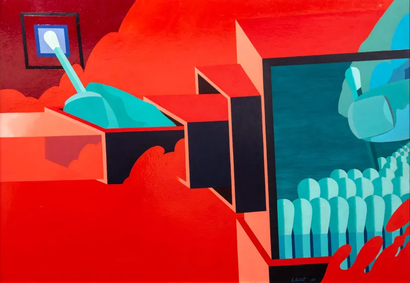 Minerva Hastily Emerging from Jupiter's Head, Carlos Calvet, 1969, Oil on hardboard