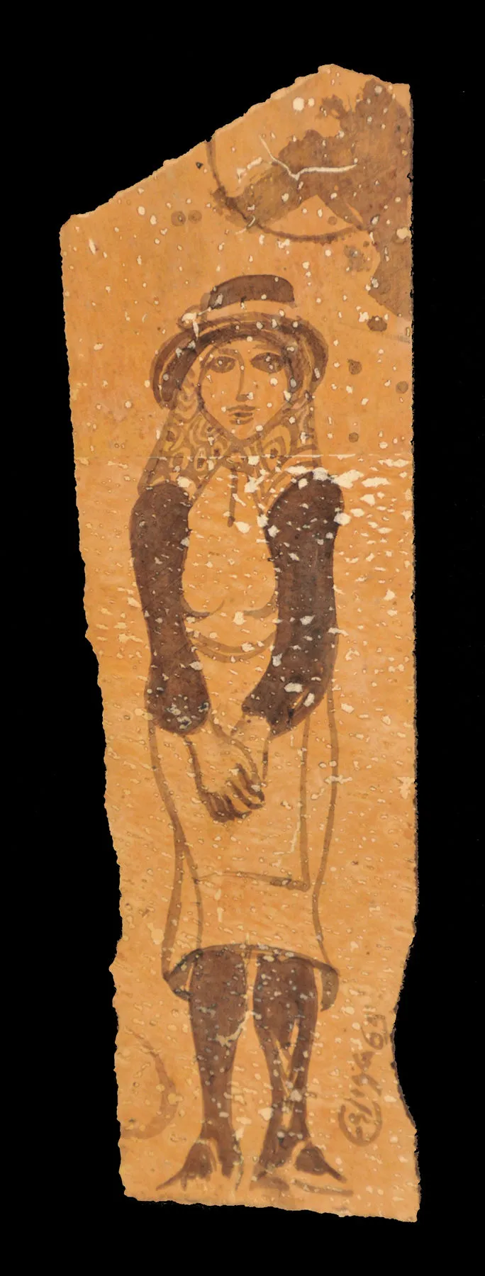 Camponesa com pendão de Festa (88-20), Espiga Pinto, 1965, India ink on cork paper