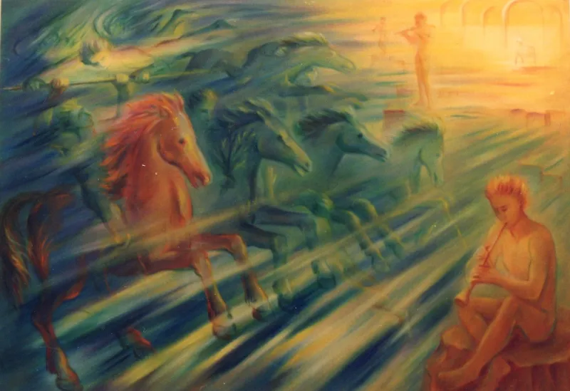 The Horsemen - Victory of the Lamb, Emília Nadal, 1988, Acrylic on canvas