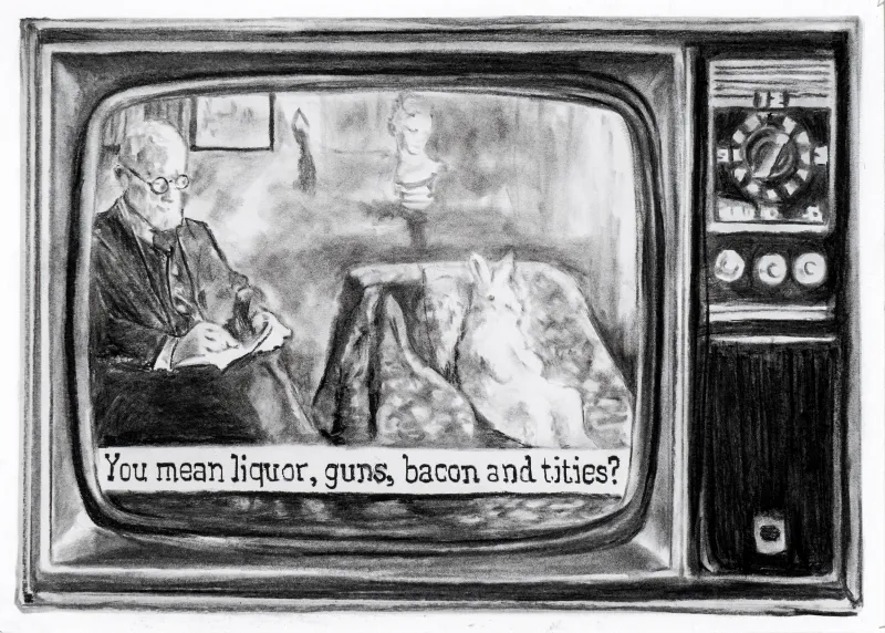 Freud e o Coelho, Catarina Patrício, 2025, Charcoal on paper