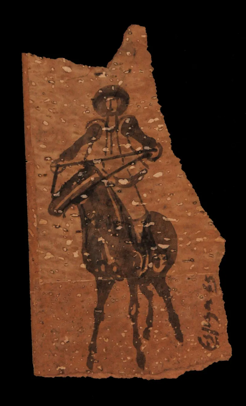 Camponesa a cavalo, Espiga Pinto, 1965, India ink on cork paper